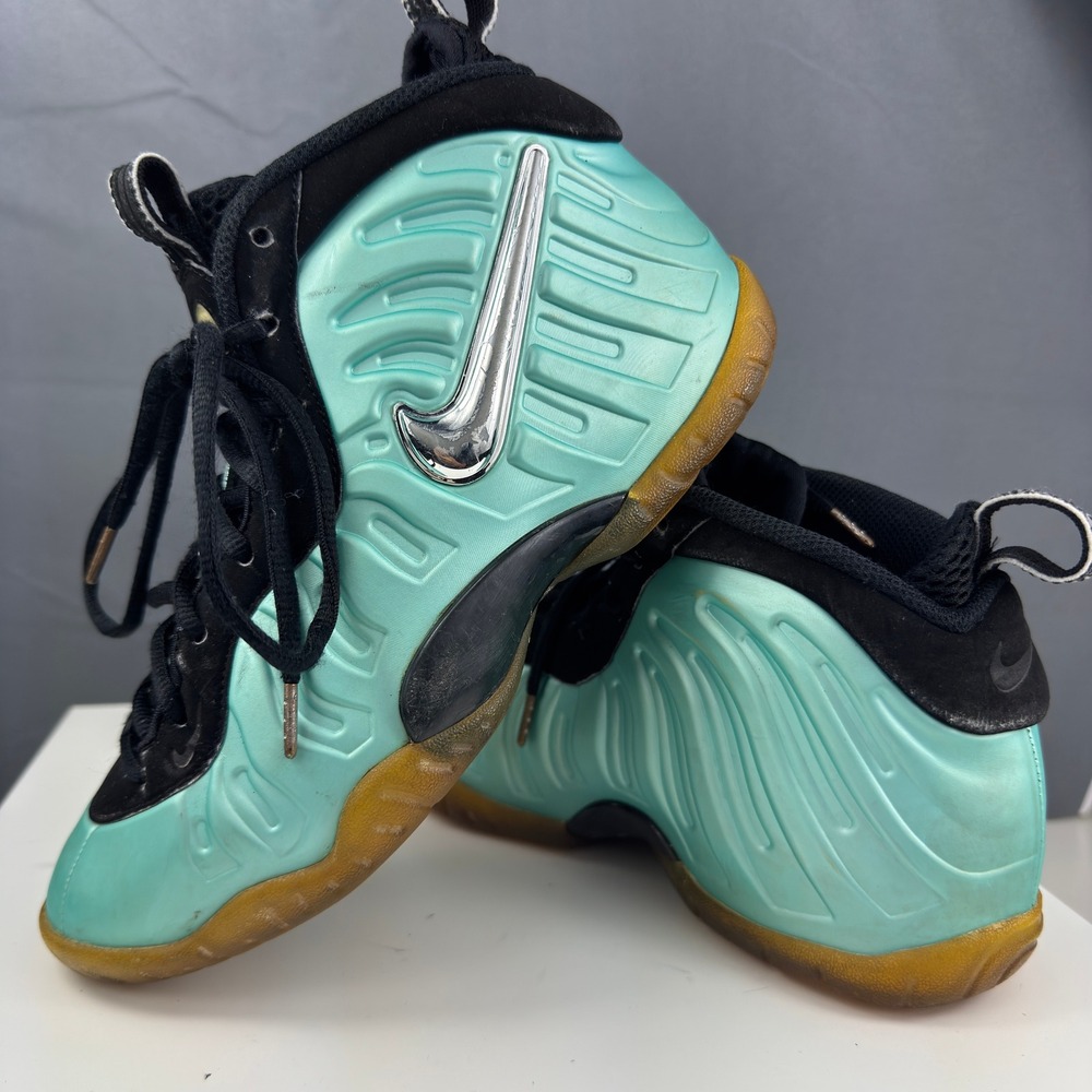 Nike Air Foamposite Pro Kids 5.5Y Island Green Metallic Silver 644792-300 Aqua